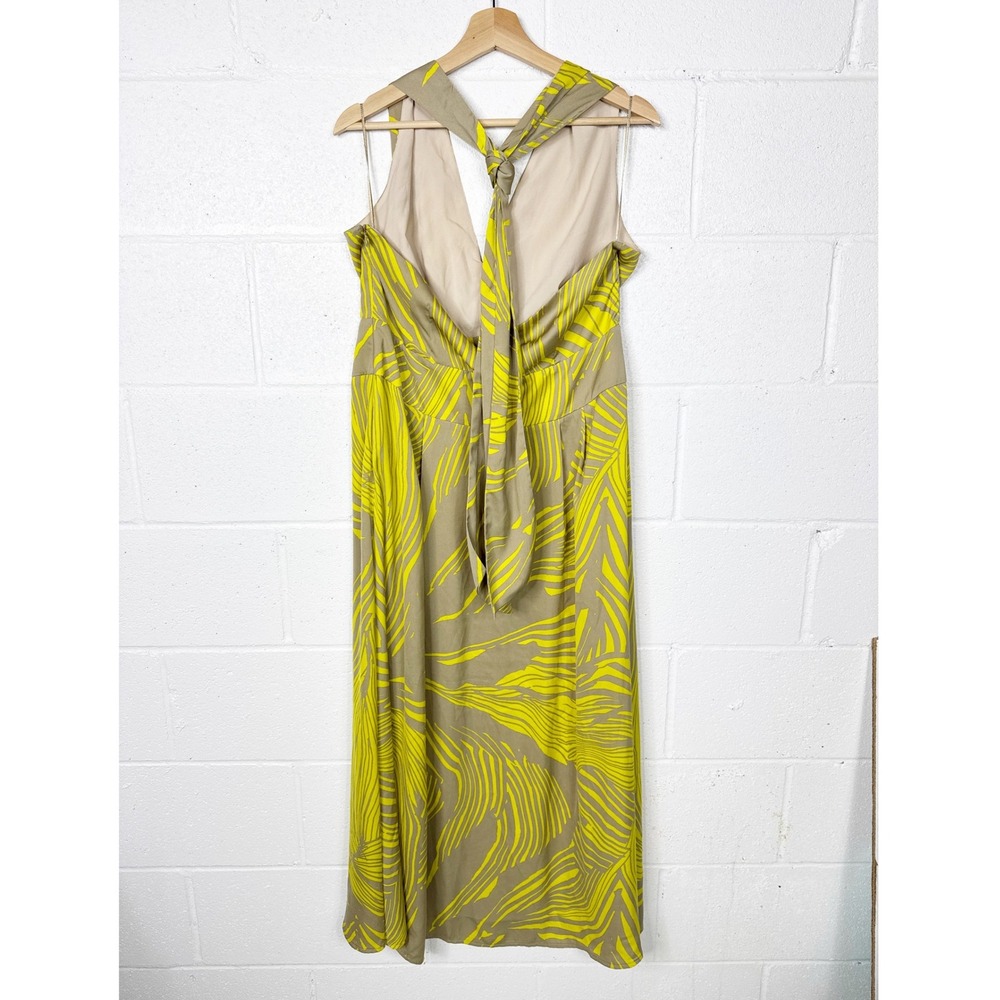Banana Republic Halter Maxi Dress Yellow‎ Palm Print Petite 16 - Picture 5 of 10